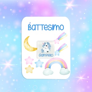 Cioccolatini a tema Unicorni arcobaleno personalizzati con cartoncino comunione cresima battesimo nascita compleanno bomboniera segnaposto