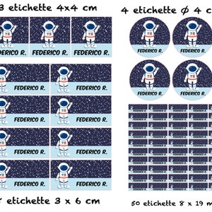 Set di etichette adesive scolastiche astronauta personalizzate con nome classe matite penne quaderni libri materiale scolastico 4 misure