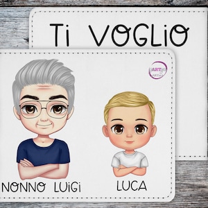Portafoglio da uomo personalizzato con nonno e nipote stile chibi e frase personalizzata idea regalo festa dei nonni ti voglio bene nonno
