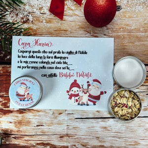 Cibo magico per renne in scatolina per vigilia Natale Polvere renna biglietto filastrocca personalizzata per bambini stencil impronte renna