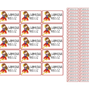 Set di etichette adesive scolastiche supereroine personalizzate con nome per matite penne quaderni libri e materiale scolastico 2 misure