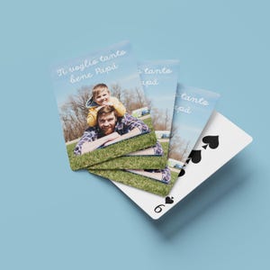 Mazzo di carte francesi con retro personalizzato con foto e scritta idea regalo per papà nonni matrimonio appassionati burraco canasta poker