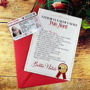 Patente di guida smarrita di Babbo Natale con biglietto personalizzato per bambino o bambina con busta rossa vigilia di Natale letterina