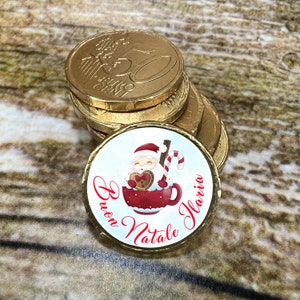 Monete di cioccolato Babbo Natale personalizzate con frase soldi di cioccolato al latte personalizzati regalo calze bambini vigilia Natale