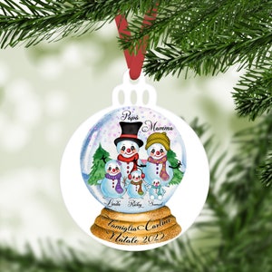 Decorazione per albero di Natale personalizzata famiglia di pupazzi di neve sfera neve frase personalizzata idea regalo natalizia ornamento