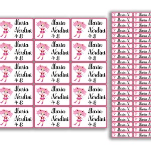 Set di etichette adesive personalizzate per materiale scolastico, principesse della galassia, 15 etichette 5x3 cm, 50 etichette 7x30 mm pvc