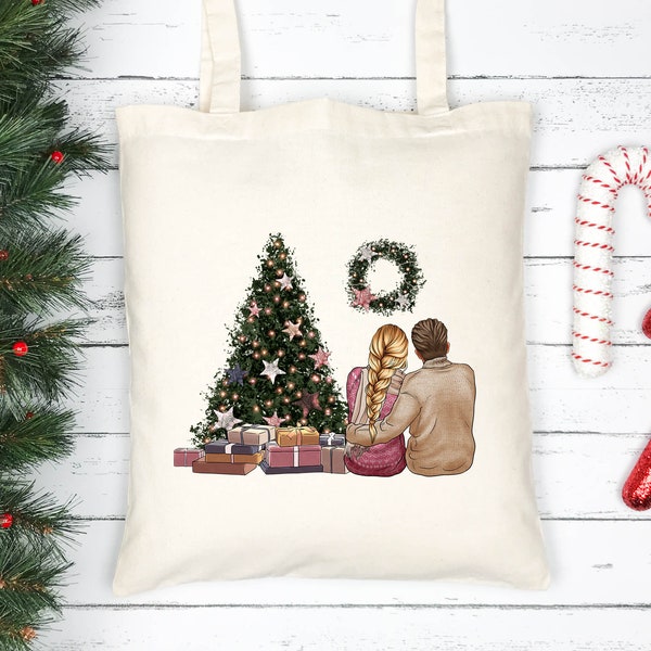 Shopper borsa personalizzata ritratto natalizio coppia amiche sorelle amici idea regalo natale compagno marito moglie amica sorella amico