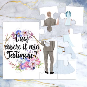 Vuoi essere il mio testimone? Piccolo Puzzle personalizzato per il testimone maschio della sposa abito capelli e frase personalizzata
