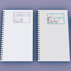 20 etichette adesive scolastiche con disegni personalizzate per quaderni, libri, blocchi appunti coordinate con zainetto e borraccia