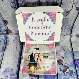 Scatola con 9 cioccolatini personalizzati con foto per la festa della mamma fondenti o al latte per regalo per la mamma ti voglio bene mamma