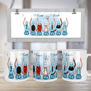 Tazza team bride sposa testimoni damigelle amiche personalizzata gruppo di 7 ragazze in jeans e maglietta