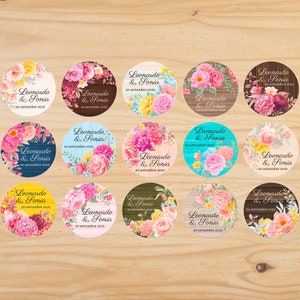 20 adesivi sticker tondi personalizzati nomi con fiori rose vintage bomboniere segnaposto cerimonie matrimonio comunione battesimo nozze
