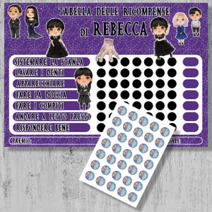 Tabella delle ricompense Famiglia Halloween personalizzato con nome 1 poster 70 adesivi 7 azioni e premi ragazza gotica ispirazione horror