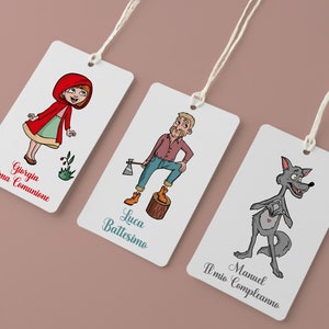 12 cartellini tag biglietti personalizzati 8 disegni Cappuccetto Rosso battesimo nascita compleanno baby shower  comunione cresima cerimonie