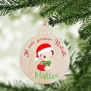 Decorazione per albero di Natale in legno Il mio primo natale personalizzata con disegno di bambino e nome  idea regalo natalizia ornamento