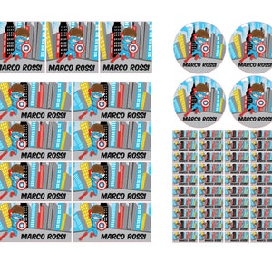 Set di etichette adesive scolastiche supereroe personalizzate con nome classe per matite penne quaderni libri materiale scolastico 4 misure