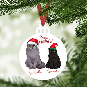 Decorazione per albero di Natale personalizzata gatto o gatti in stile chibi frase personalizzata idea regalo natalizia ornamento festività