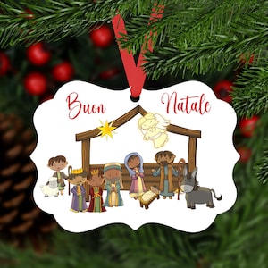 Decorazione per albero di Natale personalizzata con presepe natività con frase personalizzata idea regalo natalizia