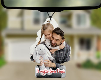 Profumatore Auto Personalizzato Albero con Foto e Frase Regalo Festa Papà Mamma Nonni