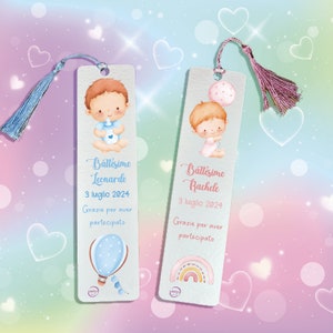 Segnalibri Personalizzati in Cartoncino Martellato, Set da 12, Bomboniera Battesimo, Nascita Bambino/a, 20x5 cm, con Nappina