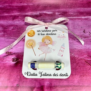 Porta Dentini Fatina Dei Denti In Legno – Set Con Bottiglia E Sacchetto, Rosa, Regalo Per Bambini
