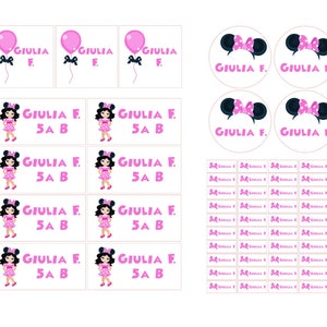 Set di etichette adesive scolastiche topolina personalizzate con nome per matite penne quaderni libri materiale scolastico 4 misure diverse
