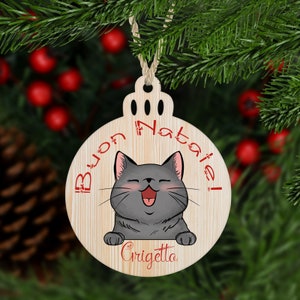 Decorazione albero di Natale in legno con gatti personalizzata con gattini micetti frase e nome idea regalo natalizia gattofili amanti gatti