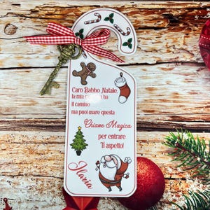 Chiave magica per Babbo Natale con appendino per porta personalizzato per bambino bambina decorazione natalizia vigilia di Natale letterina