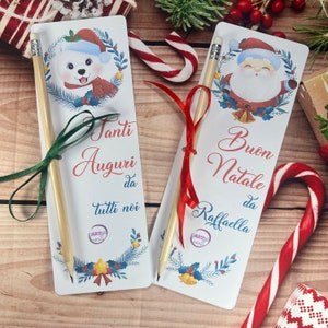 Segnalibro con matita classica 10 pezzi babbo natale cartoncino personalizzato con nome frase e data per segnaposto biglietto gadget natale