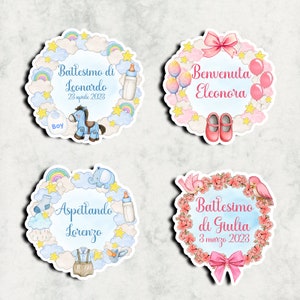 15 etichette adesive stickers sagomati cornici baby personalizzate con nome per primo compleanno cerimonie battesimo nascita babyshower