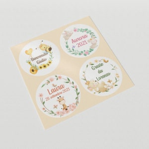 20 adesivi stickers rotondi personalizzati frase disegni animaletti bomboniere segnaposto cerimonie comunione battesimo nascita compleanno