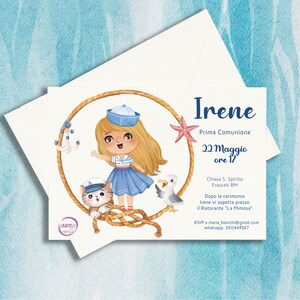 Set da 10 inviti con busta comunione bambino o bambina tema mare personalizzati 13x18 per prima comunione cresima compleanno partecipazione