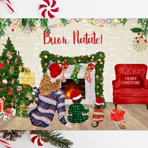 Puzzle grande mamma bambino e gatto regalo di natale mamma biglietto auguri nuovo anno con personaggi e frase personalizzata tema natalizio