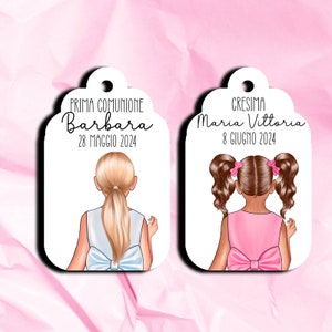 14 tag biglietti personalizzati per comunione o cresima bambina personalizzati nel disegno e nella frase per segnaposto bomboniera
