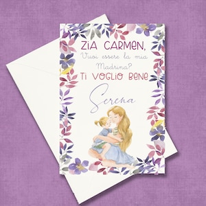 Biglietto personalizzato richiesta Madrina Battesimo Cresima con busta bianca idea cerimonie proposta vuoi essere la mia madrina