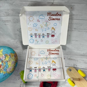 Box with 9 personalized chocolates for the teacher with drawing and name, gift for teachers, end of school year, return to school