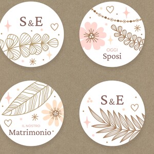 20 adesivi stickers tondi personalizzati nomi fiori oro cipria bomboniere segnaposto cerimonie matrimonio comunione battesimo nozze argento