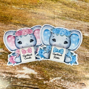 Cioccolatini personalizzati con cartoncino elefantino per nascita baby shower gender reveal battesimo bomboniera segnaposto omaggio ospiti