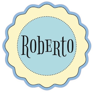 20 etichette adesive rotonde sagomate personalizzate scelta 20 colori 50 font scuola ufficio casa quaderni libri barattoli vasetti conserve