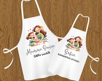 Set Grembiuli Mamma e Figlio/Figlia Personalizzati con Nome – Idea Regalo Festa della Mamma – Grembiuli Coordinati