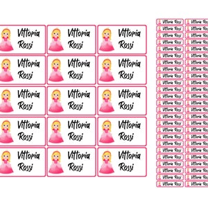 Set di etichette adesive scolastiche principesse fiabe personalizzate con nome matite penne quaderni libri materiale scolastico 2 misure