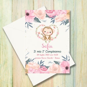 10 inviti con busta per compleanno battesimo nascita bambina o bambino personalizzati 13x18 animali bosco foresta tigre leone scimmia zebra