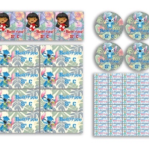 Set di etichette adesive scolastiche tenero alieno bambina hawaiana personalizzate con nome e classe matite, penne, quaderni, libri 4 misure