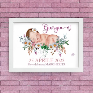 Quadro nascita stampa 21x30 13x18 Bambino e Fiore del mese di nascita quadretto idea regalo nascita neonato poster ricordo poster nascita
