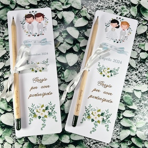 Matita piantabile per nozze con disegno di sposi personalizzato, set da 10 o più, Bomboniera Segnaposto Nozze, Matrimonio, Unioni civili