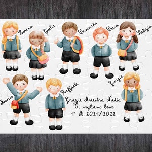 Puzzle ricordo dell’anno scolastico, con i componenti della classe personalizzato con nomi e classe regalo per la maestra ricordo per alunni