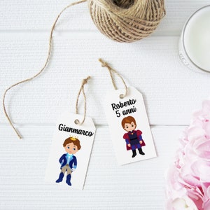 12 cartellini tag bigliettini principi fiabe compleanno bambini personalizzati con nomi bomboniere ricordino regalo fine festa segnaposto