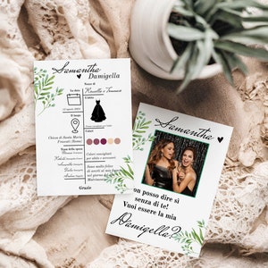 Biglietto per richiesta Damigella Testimone della Sposa personalizzata dati cerimonia foto nomi frase e busta 13x18 invito nozze matrimonio