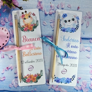 Segnalibro con matita classica o piantabile 10 pezzi teneri animaletti cartoncino personalizzato nome compleanno battesimo comunione nascita