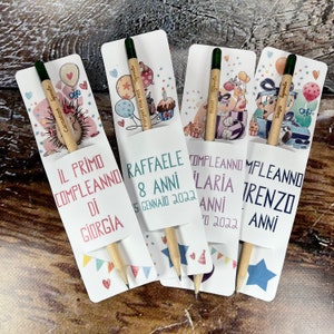Matite piantabili con cartoncino personalizzato per compleanno e feste bambini set da 3, 6 o 12 pezzi bomboniera ecologica regalo fine festa